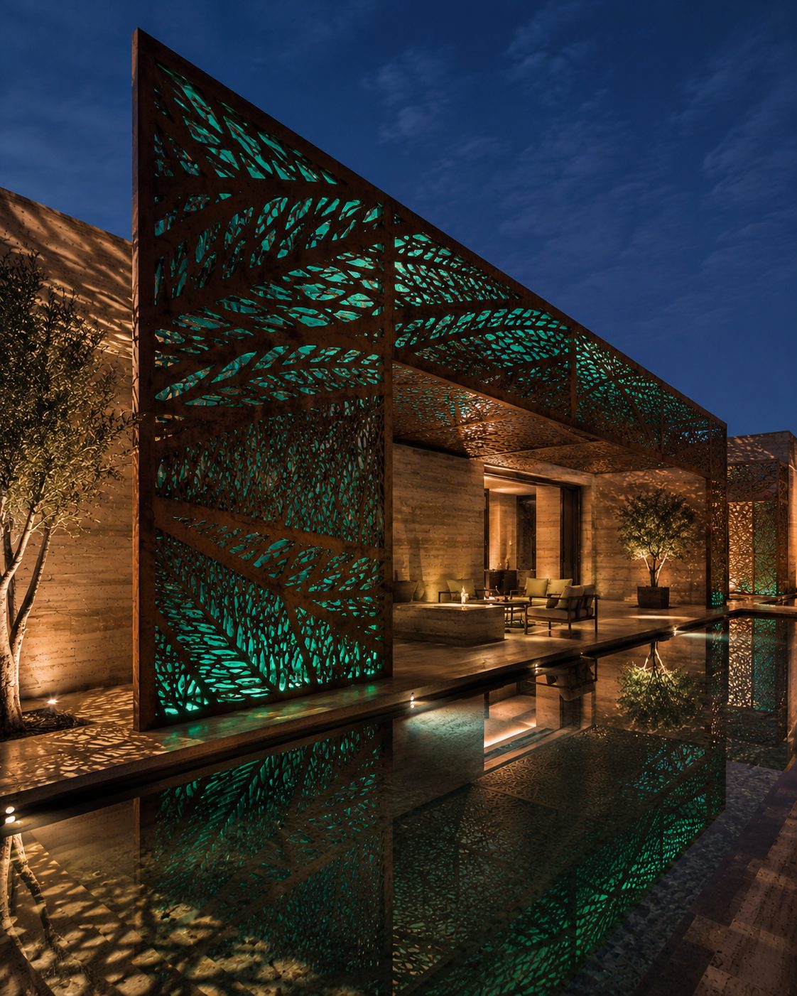 Leaf Screen Pool Facade
