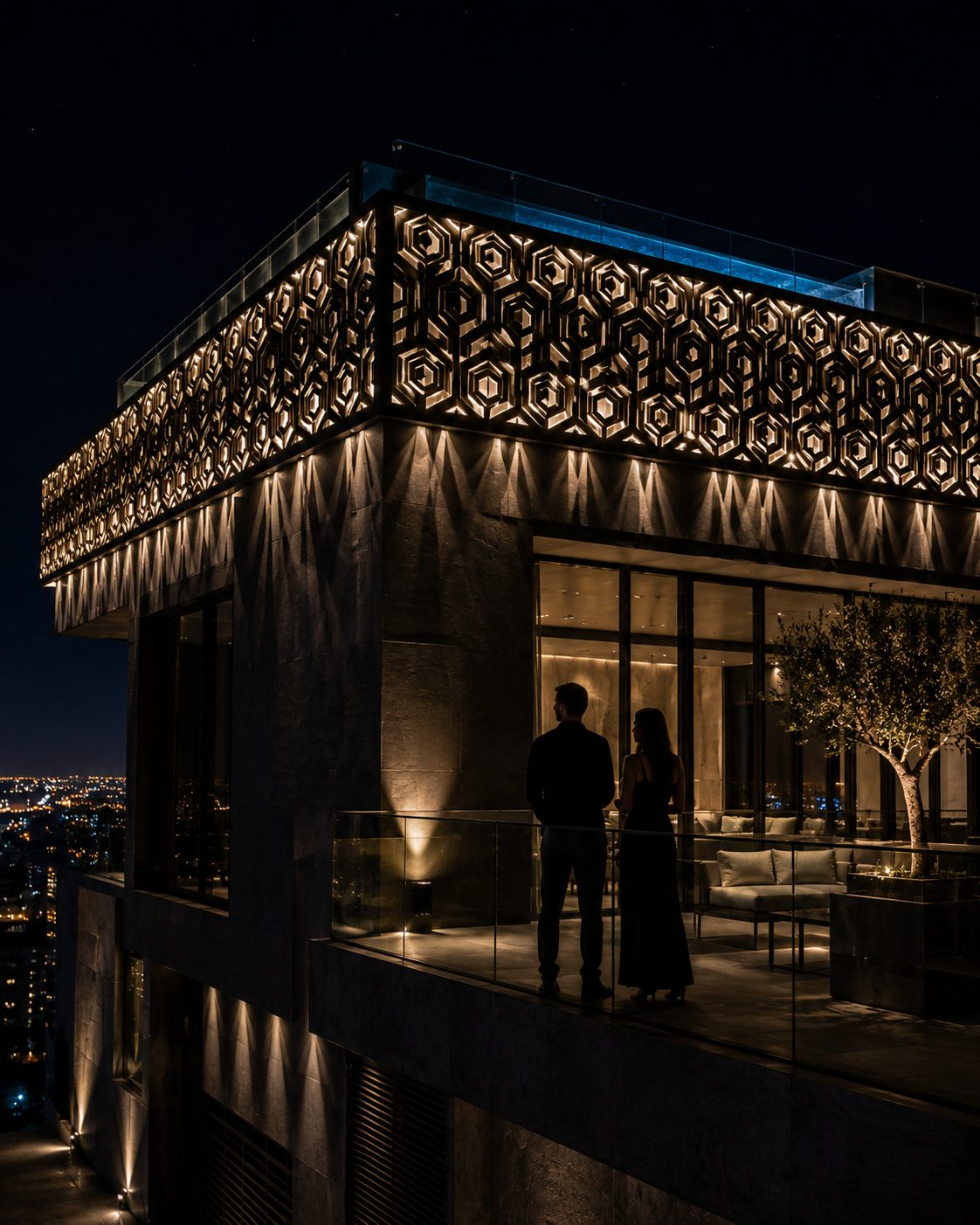 Rooftop Night Facade