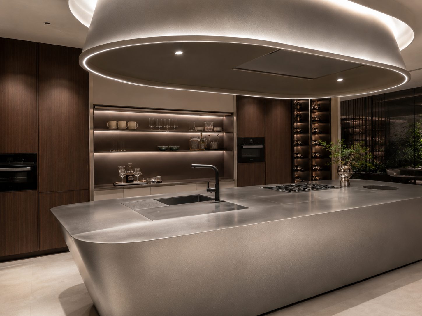 Curved Steel Kitchen Island