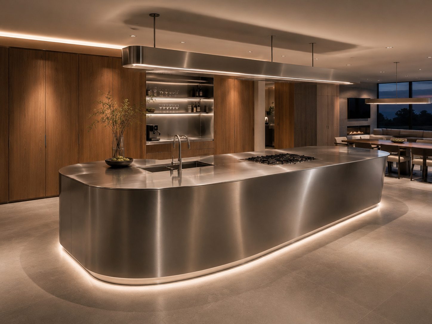 Illuminated Steel Kitchen Island
