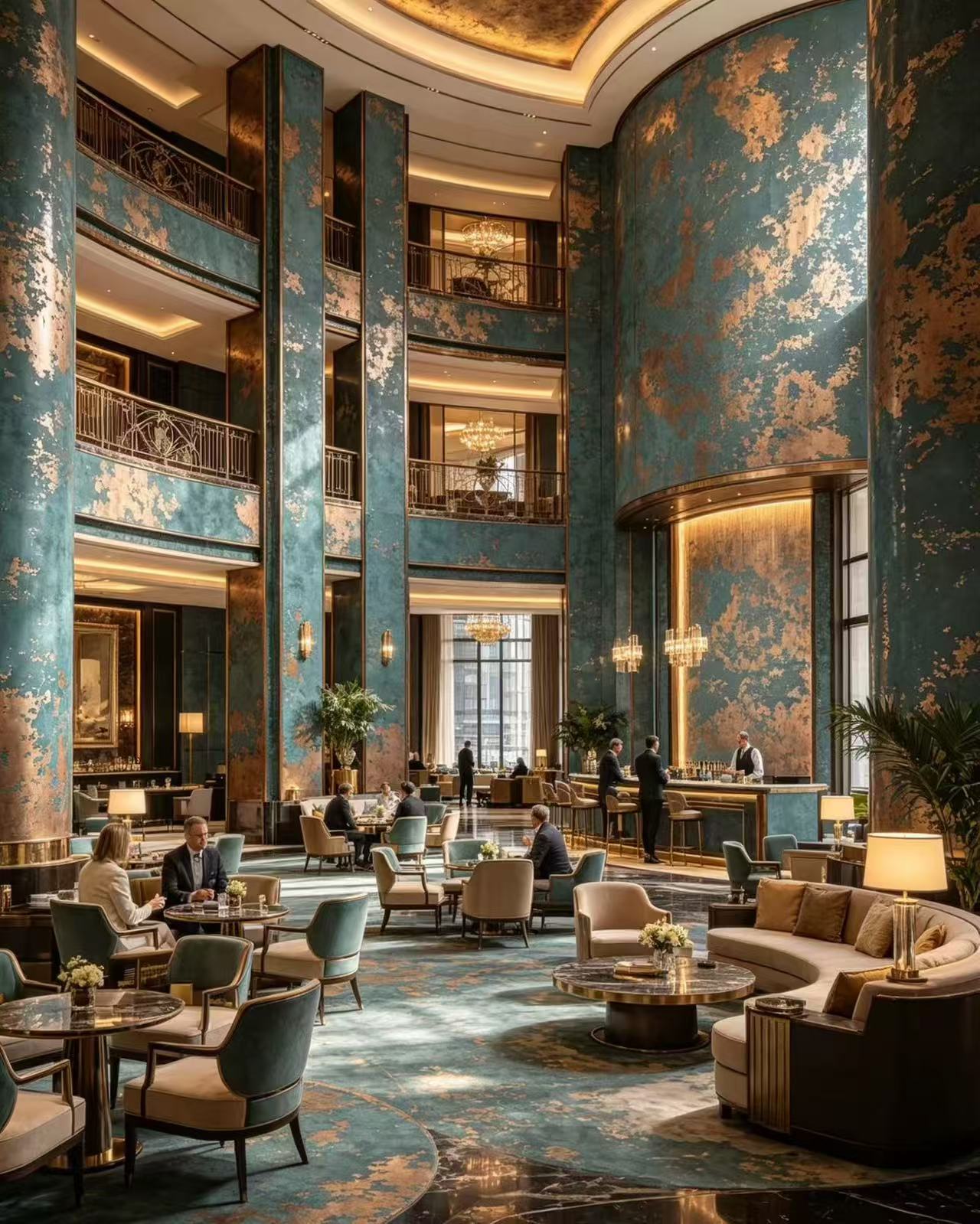 Hotel lobby patina wall