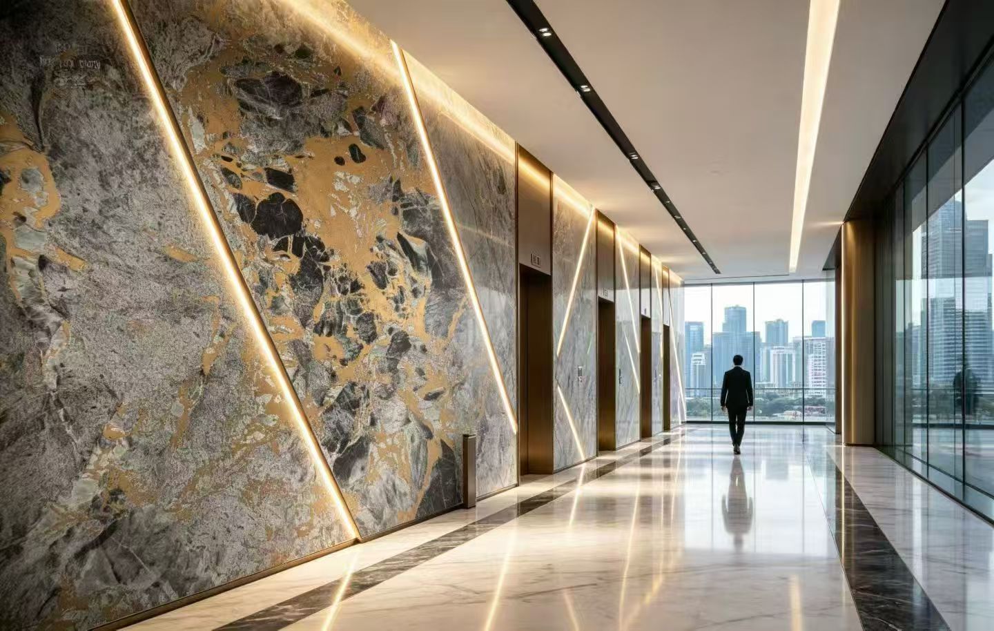 Office corridor gilded wall