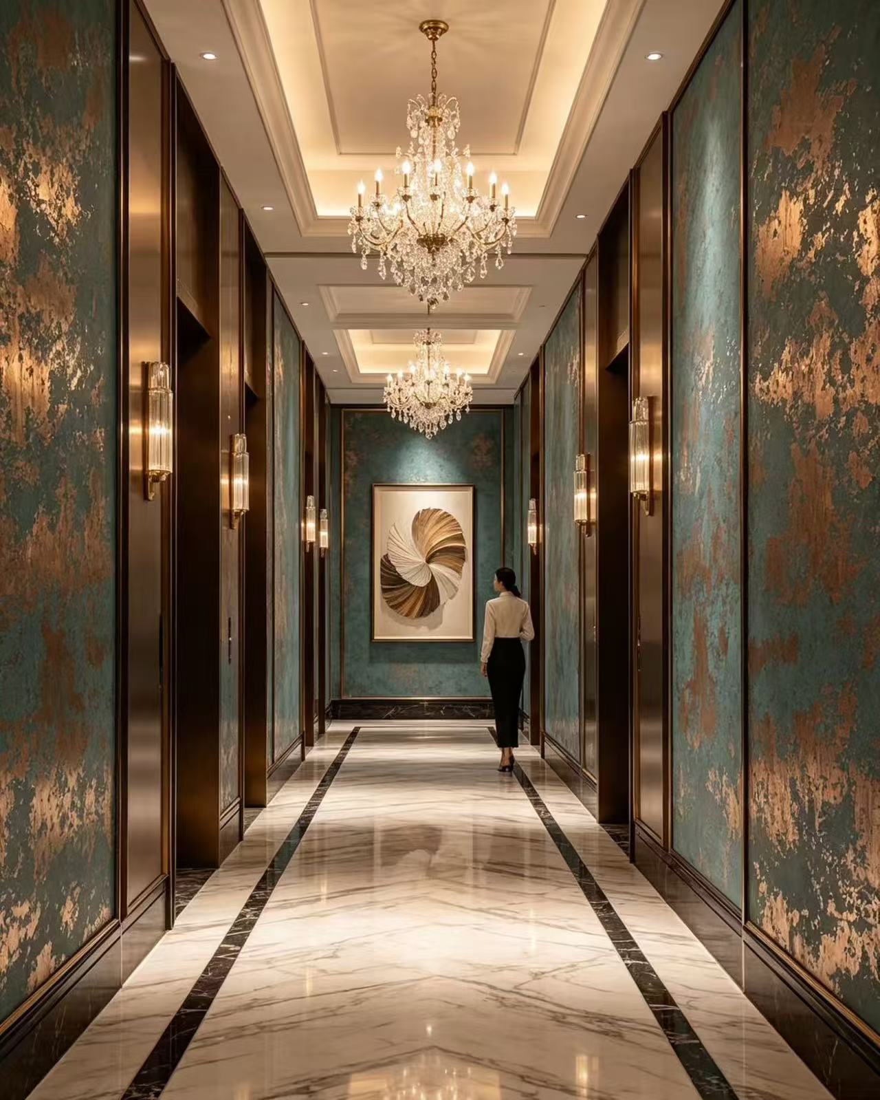 Luxury corridor chandeliers